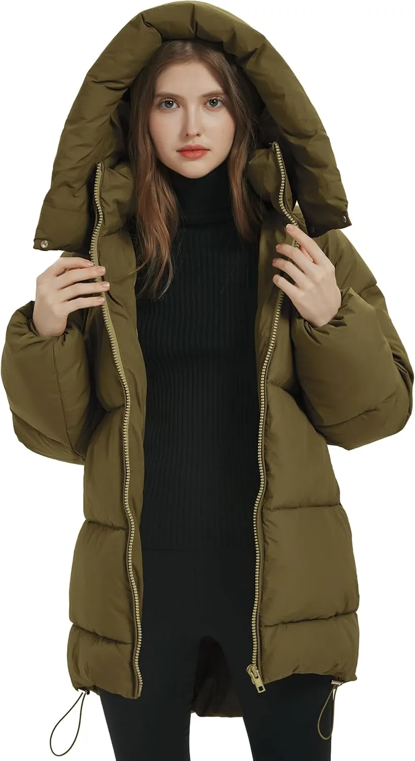 PEHMEA Women Mid-Length Puffer Hooded Jacket Winter Padded Warm Coat Thicken Outerwear Coats
