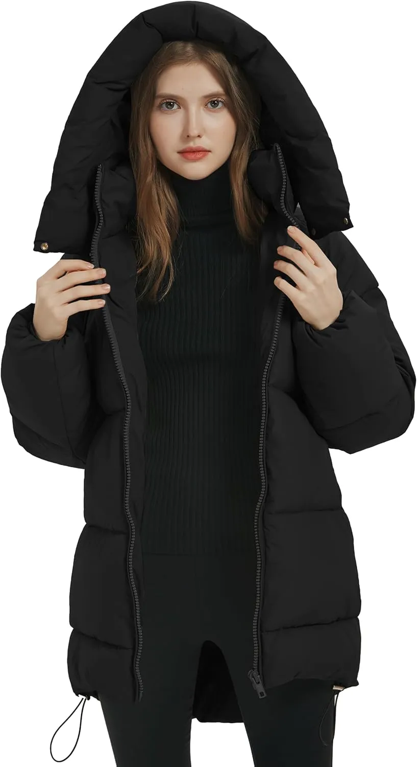 PEHMEA Women Mid-Length Puffer Hooded Jacket Winter Padded Warm Coat Thicken Outerwear Coats