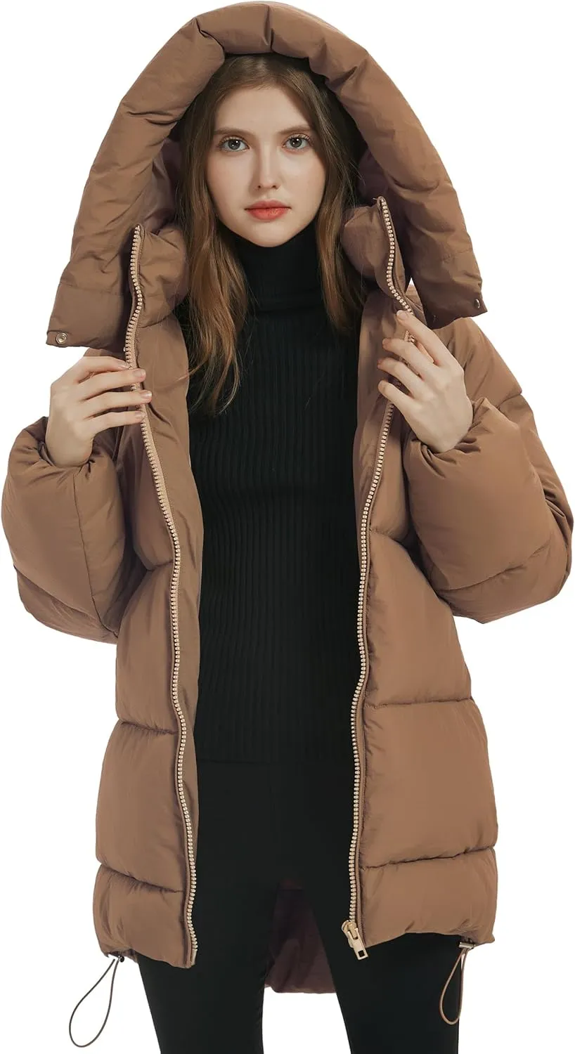PEHMEA Women Mid-Length Puffer Hooded Jacket Winter Padded Warm Coat Thicken Outerwear Coats