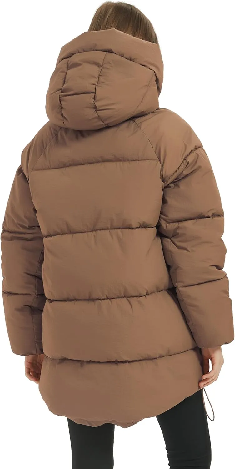 PEHMEA Women Mid-Length Puffer Hooded Jacket Winter Padded Warm Coat Thicken Outerwear Coats