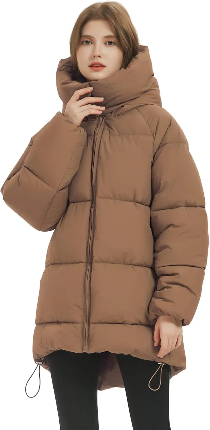 PEHMEA Women Mid-Length Puffer Hooded Jacket Winter Padded Warm Coat Thicken Outerwear Coats