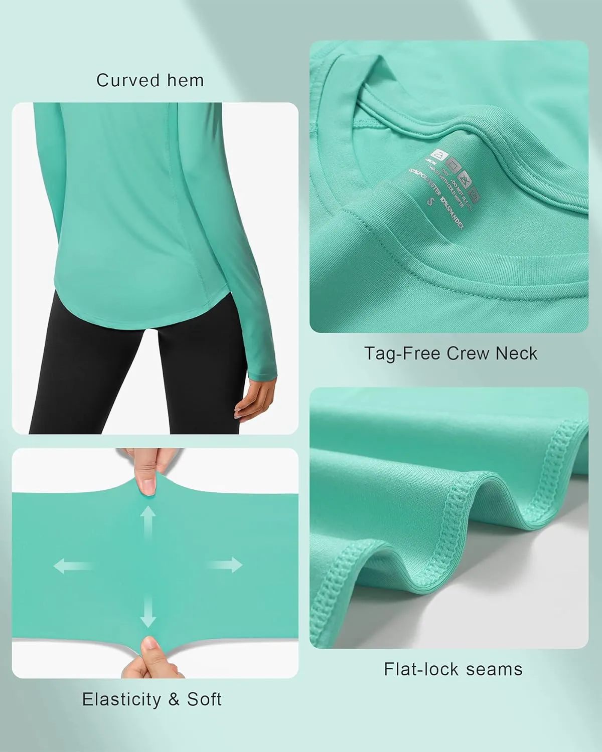 Roadbox Women's Long Sleeve UV Sun Shirts UPF 50  Workout Swim Rash Guard Tops