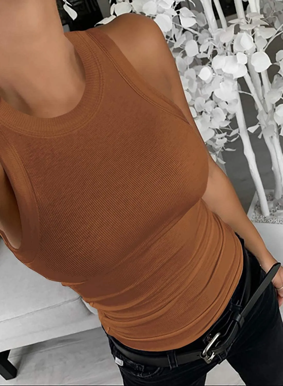 Samefar Women's Slim Knit Sleeveless Racerback Casual Basic Ribbed Tank Tops Vest