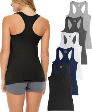 Sexy Basics Women's 5 Pack Racerback PowerFlex Tank Tops/Cotton -Spandex Stretch Color Tank Tops
