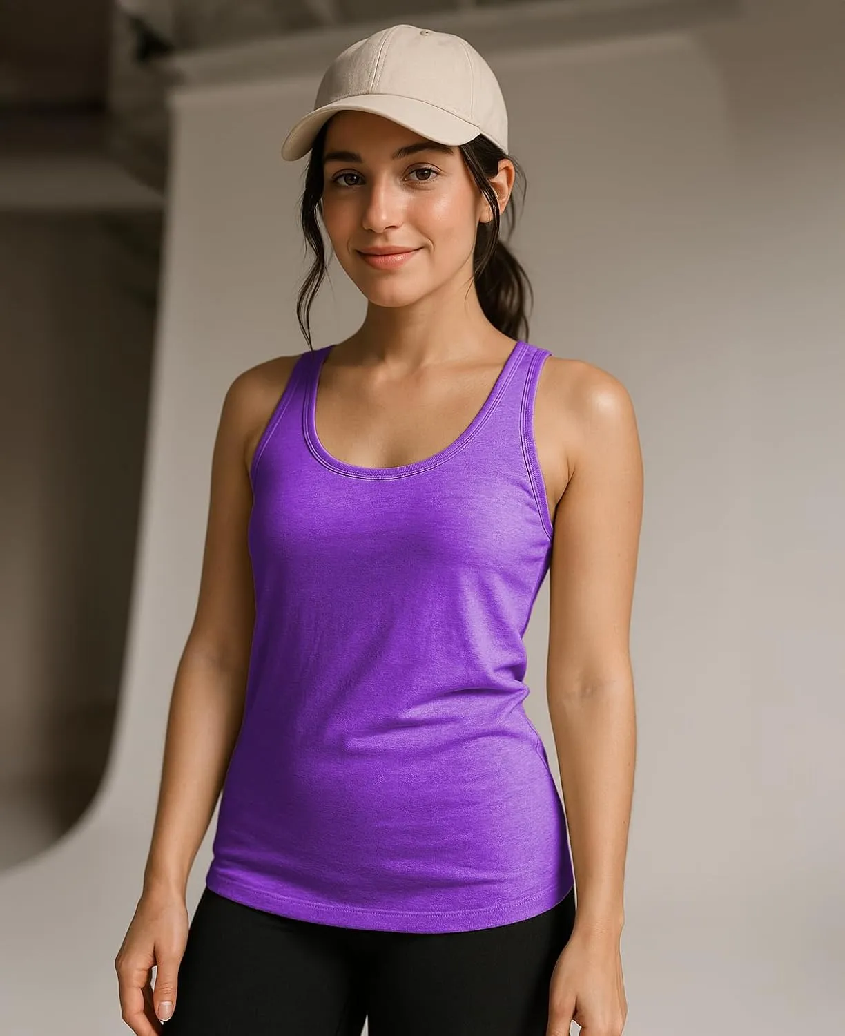 Sexy Basics Women's 5 Pack Racerback PowerFlex Tank Tops/Cotton -Spandex Stretch Color Tank Tops