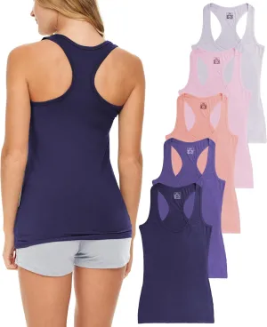 Sexy Basics Women's 5 Pack Racerback PowerFlex Tank Tops/Cotton -Spandex Stretch Color Tank Tops