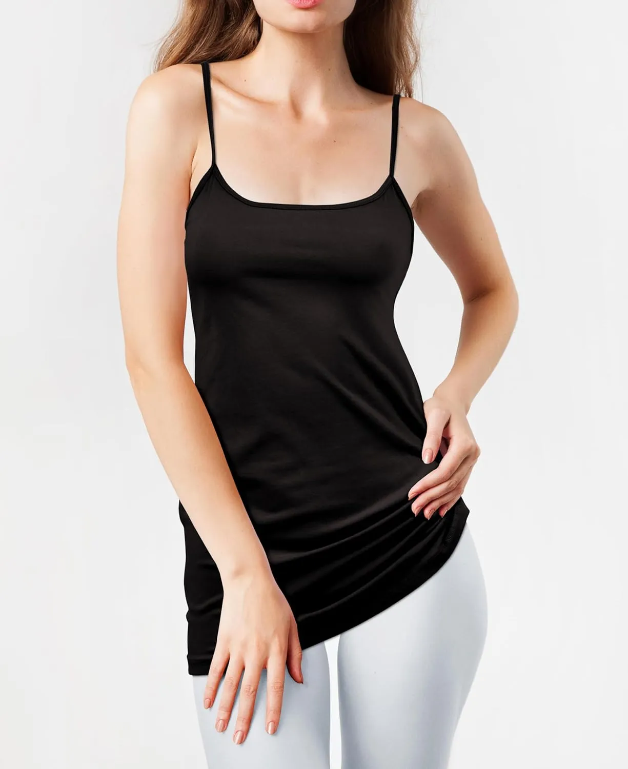 Sexy Basics Women's Basic Solid Color Cotton Stretch Camisole Adjustable Spaghetti Strap Tank Top- Multi Packs