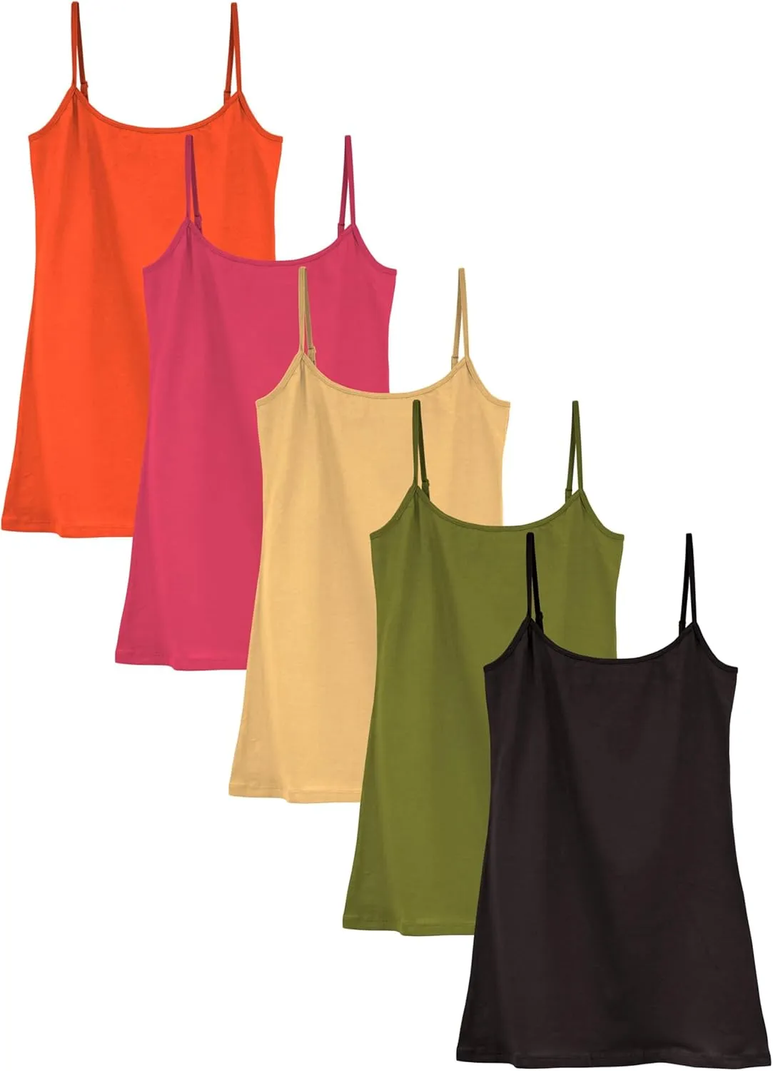 Sexy Basics Women's Basic Solid Color Cotton Stretch Camisole Adjustable Spaghetti Strap Tank Top- Multi Packs