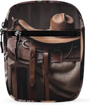 Small Satchel, Horse Saddle with A Cowboy Hat Wild Print Crossbody Bag Casual Crossbody Bag Detachable Strap Bag Daily Use Satchel Functional Handbag