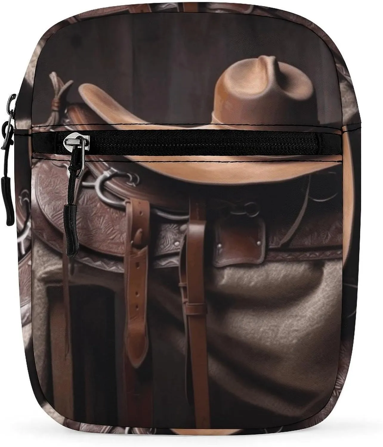 Small Satchel, Horse Saddle with A Cowboy Hat Wild Print Crossbody Bag Casual Crossbody Bag Detachable Strap Bag Daily Use Satchel Functional Handbag