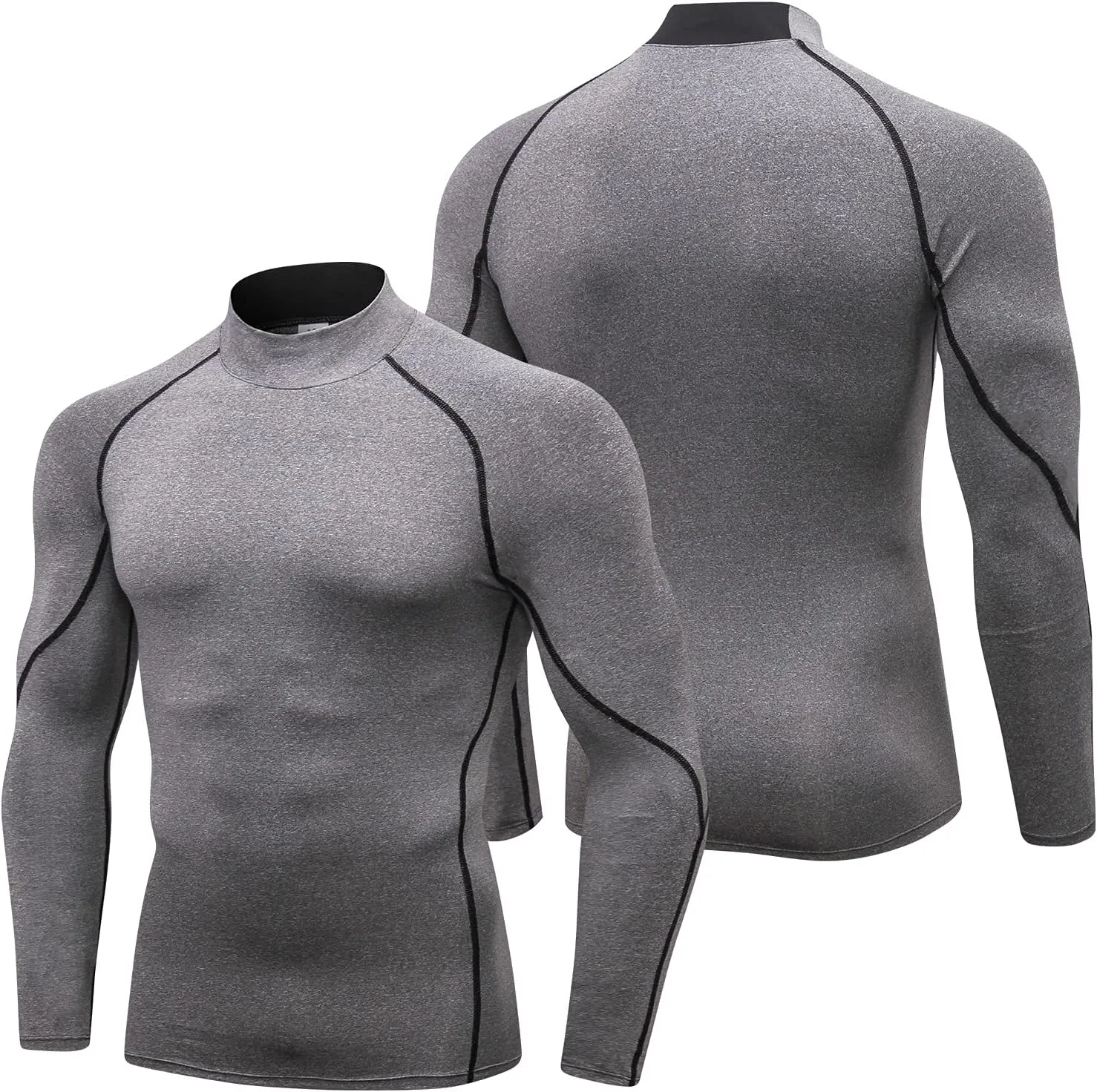SPVISE 1 or 2 Pack Men's Compression Shirts Long Sleeve Athletic Workout T-Shirts Cool Dry Undershirts Turtle Neck Gym Tops