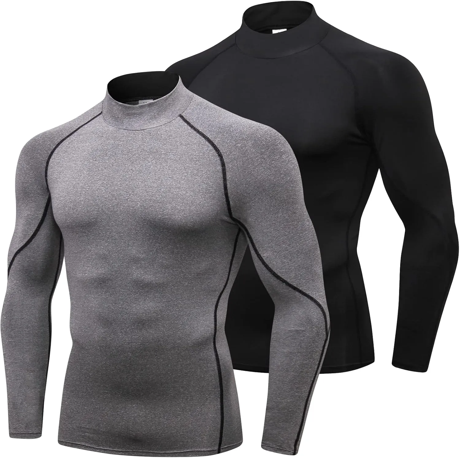 SPVISE 1 or 2 Pack Men's Compression Shirts Long Sleeve Athletic Workout T-Shirts Cool Dry Undershirts Turtle Neck Gym Tops