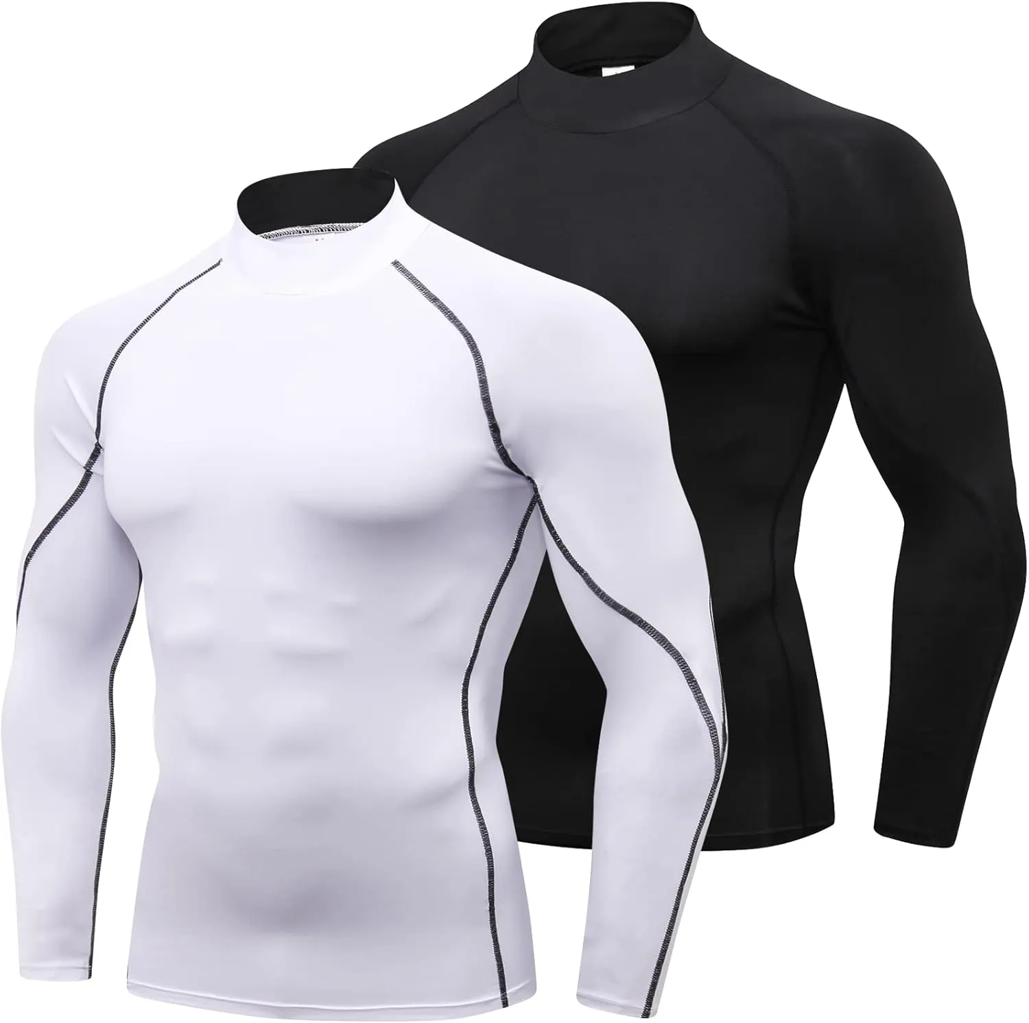 SPVISE 1 or 2 Pack Men's Compression Shirts Long Sleeve Athletic Workout T-Shirts Cool Dry Undershirts Turtle Neck Gym Tops