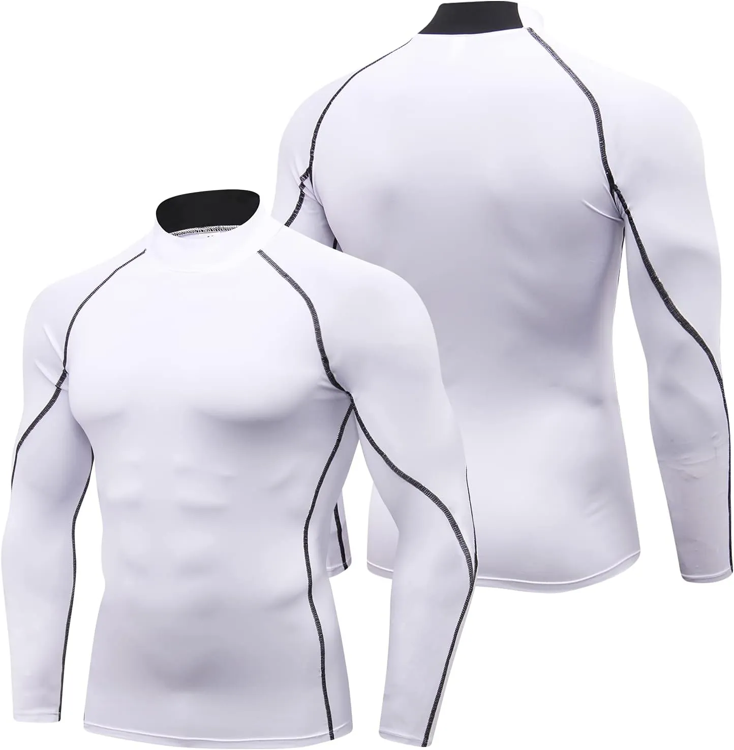SPVISE 1 or 2 Pack Men's Compression Shirts Long Sleeve Athletic Workout T-Shirts Cool Dry Undershirts Turtle Neck Gym Tops