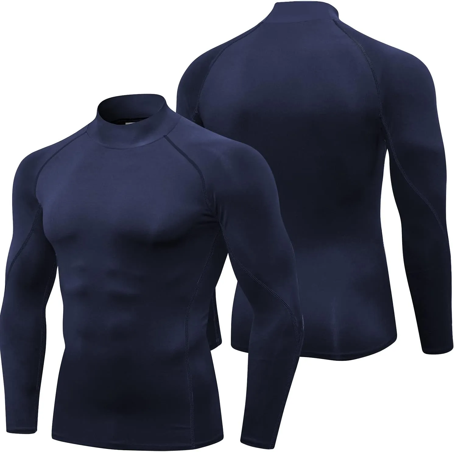 SPVISE 1 or 2 Pack Men's Compression Shirts Long Sleeve Athletic Workout T-Shirts Cool Dry Undershirts Turtle Neck Gym Tops