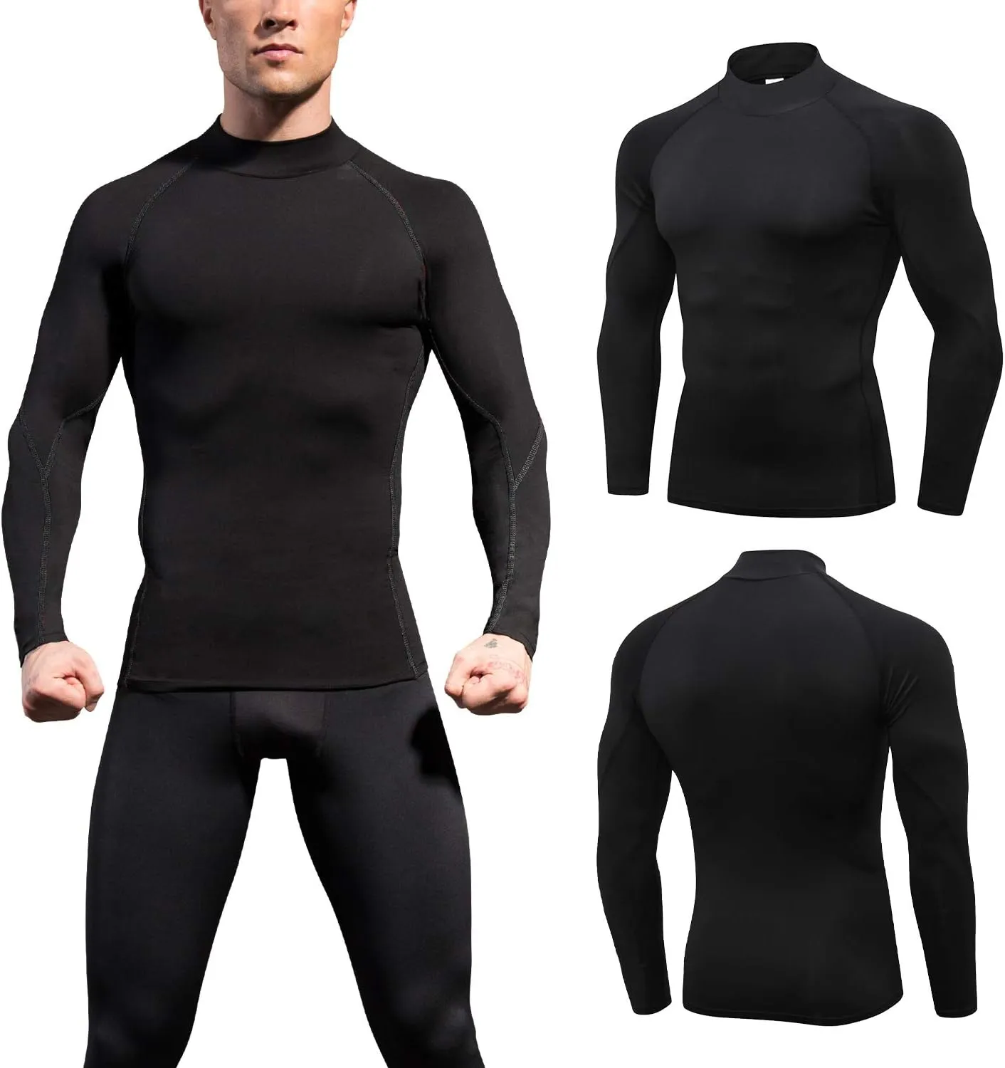 SPVISE 1 or 2 Pack Men's Compression Shirts Long Sleeve Athletic Workout T-Shirts Cool Dry Undershirts Turtle Neck Gym Tops