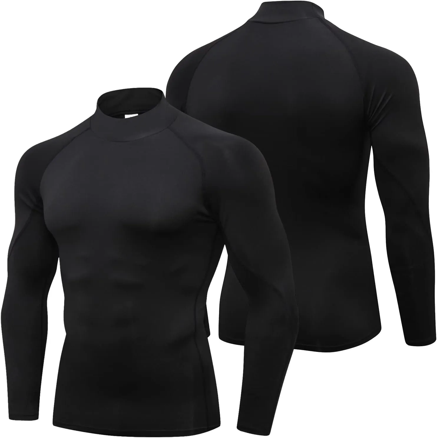 SPVISE 1 or 2 Pack Men's Compression Shirts Long Sleeve Athletic Workout T-Shirts Cool Dry Undershirts Turtle Neck Gym Tops