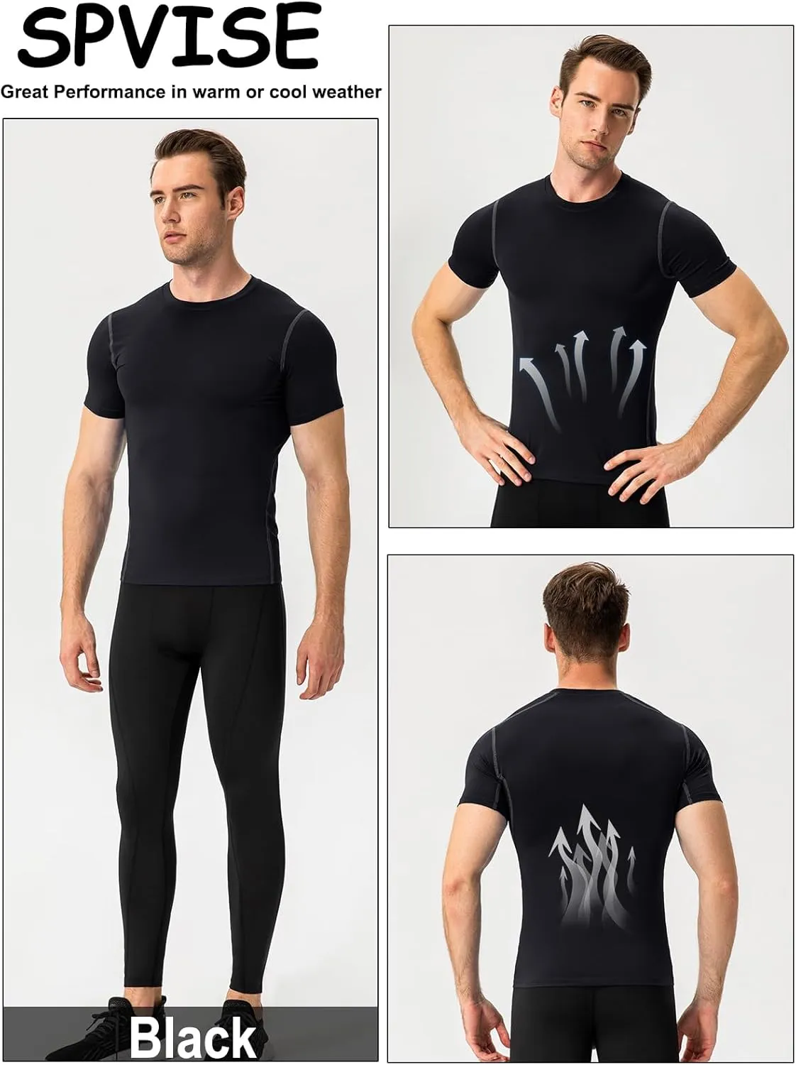 SPVISE 1 or 2 Pack Men's Compression Shirts Short Sleeve Athletic Workout T-Shirt Running Tops Cool Dry Active Gym Undershirt