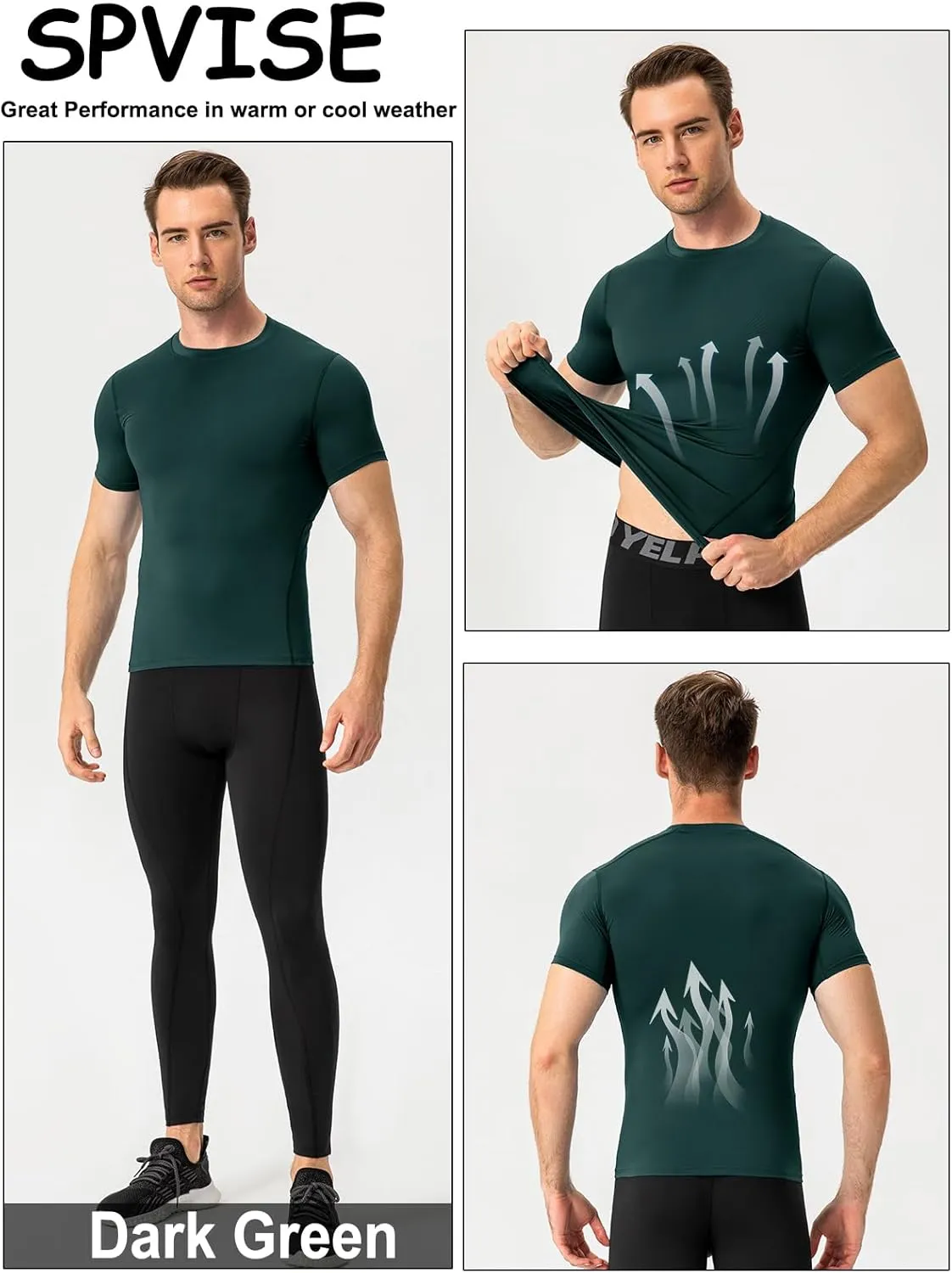 SPVISE 1 or 2 Pack Men's Compression Shirts Short Sleeve Athletic Workout T-Shirt Running Tops Cool Dry Active Gym Undershirt