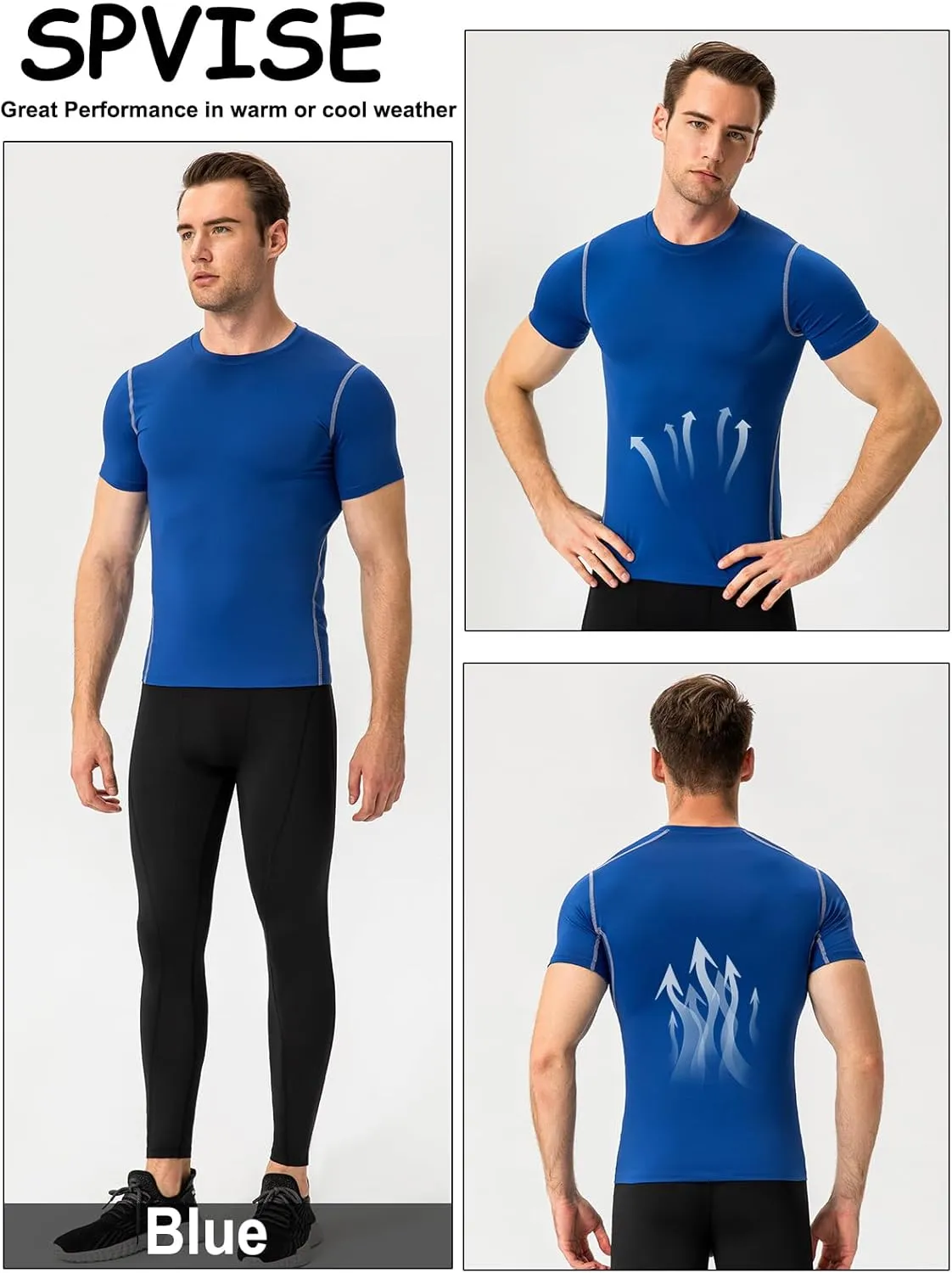 SPVISE 1 or 2 Pack Men's Compression Shirts Short Sleeve Athletic Workout T-Shirt Running Tops Cool Dry Active Gym Undershirt