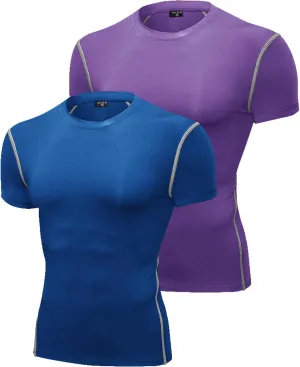 SPVISE 1 or 2 Pack Men's Compression Shirts Short Sleeve Athletic Workout T-Shirt Running Tops Cool Dry Active Gym Undershirt