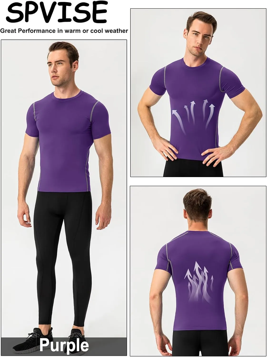 SPVISE 1 or 2 Pack Men's Compression Shirts Short Sleeve Athletic Workout T-Shirt Running Tops Cool Dry Active Gym Undershirt
