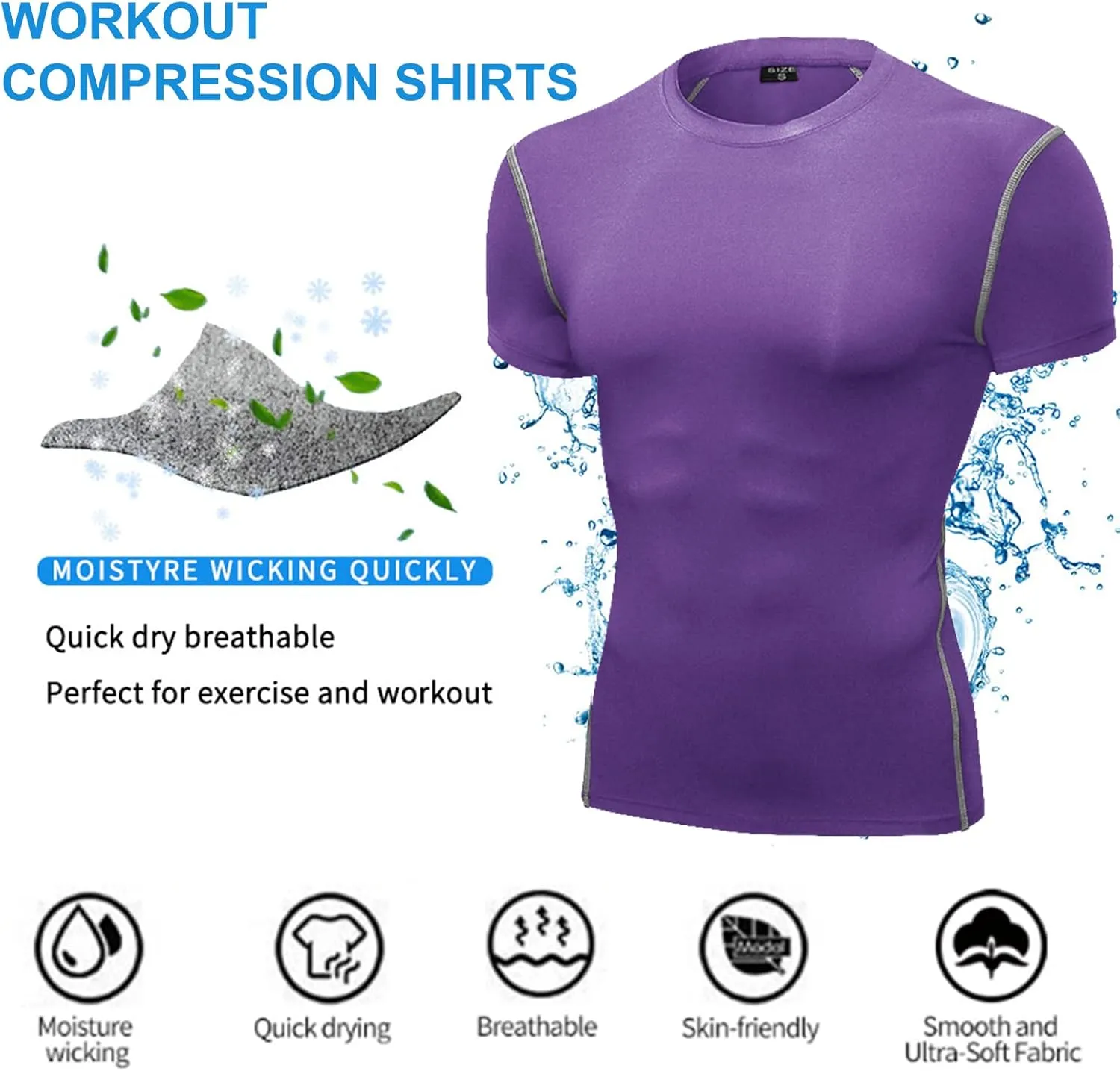 SPVISE 1 or 2 Pack Men's Compression Shirts Short Sleeve Athletic Workout T-Shirt Running Tops Cool Dry Active Gym Undershirt