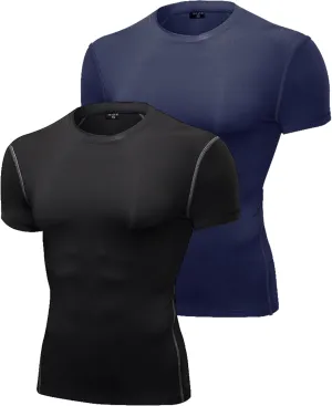 SPVISE 1 or 2 Pack Men's Compression Shirts Short Sleeve Athletic Workout T-Shirt Running Tops Cool Dry Active Gym Undershirt