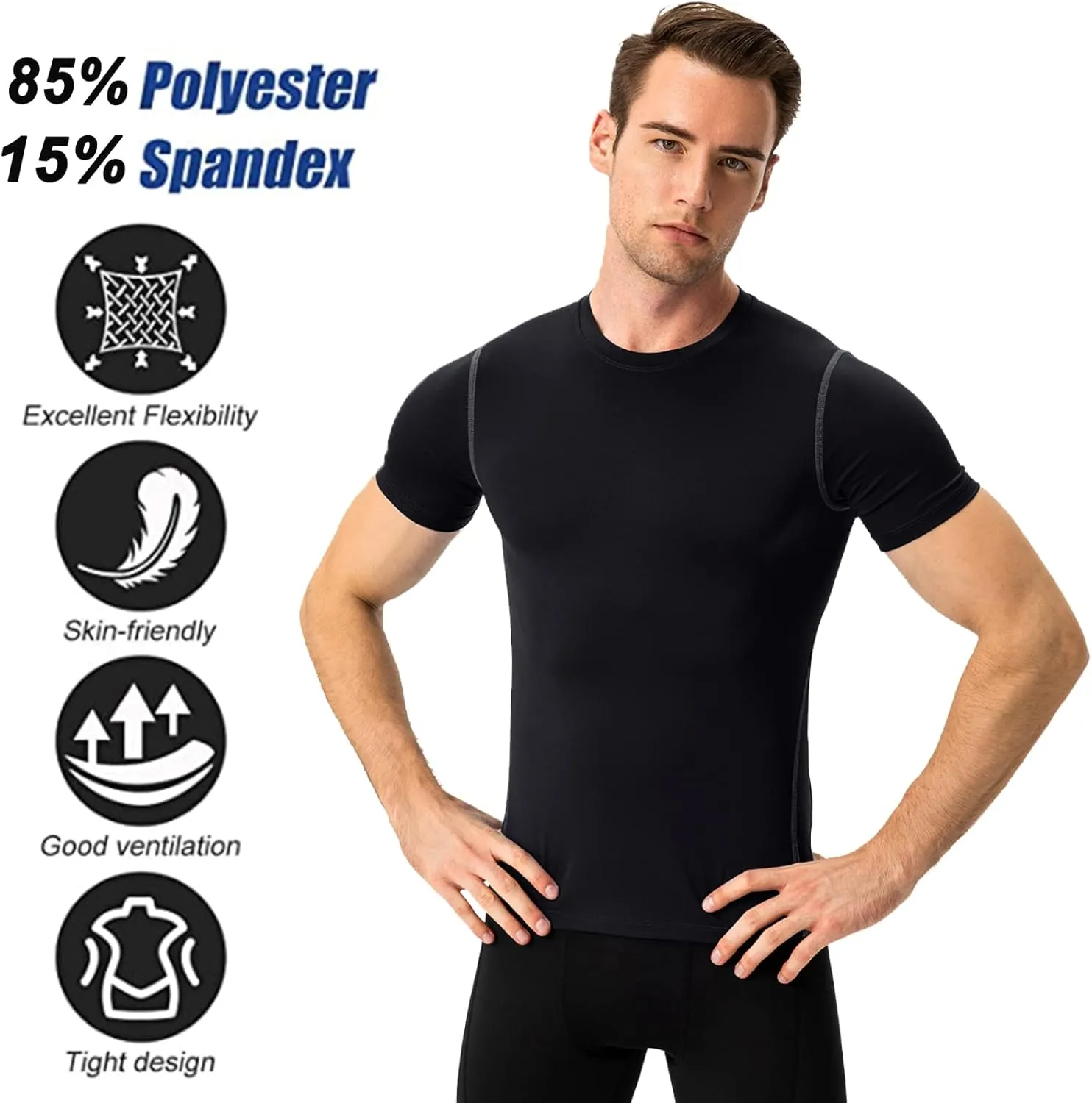 SPVISE 1 or 2 Pack Men's Compression Shirts Short Sleeve Athletic Workout T-Shirt Running Tops Cool Dry Active Gym Undershirt