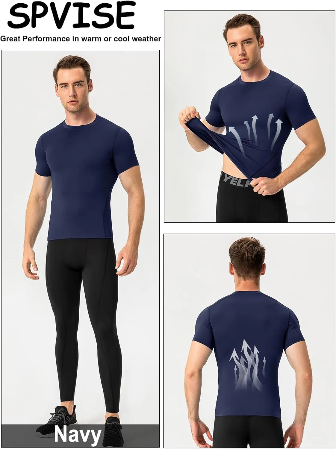 SPVISE 1 or 2 Pack Men's Compression Shirts Short Sleeve Athletic Workout T-Shirt Running Tops Cool Dry Active Gym Undershirt