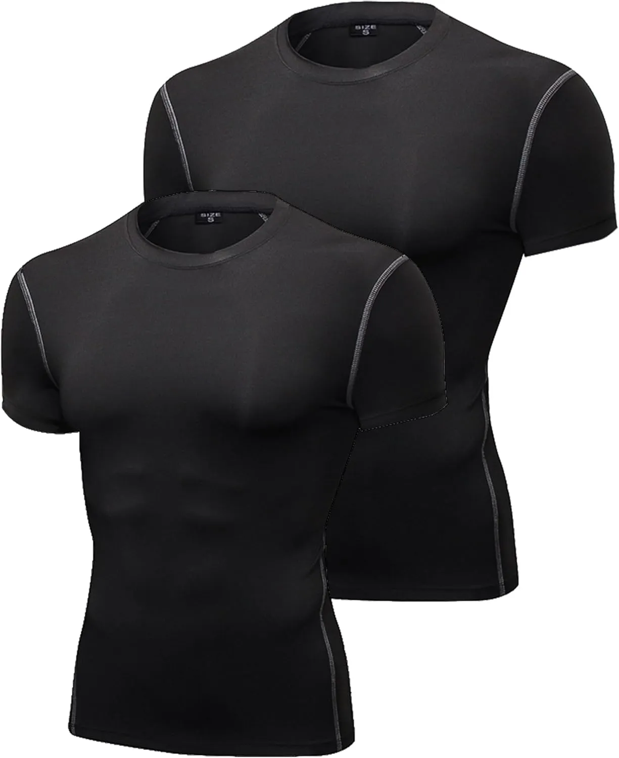 SPVISE 1 or 2 Pack Men's Compression Shirts Short Sleeve Athletic Workout T-Shirt Running Tops Cool Dry Active Gym Undershirt