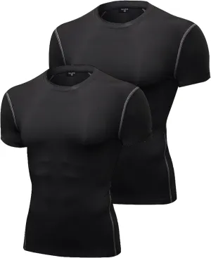 SPVISE 1 or 2 Pack Men's Compression Shirts Short Sleeve Athletic Workout T-Shirt Running Tops Cool Dry Active Gym Undershirt