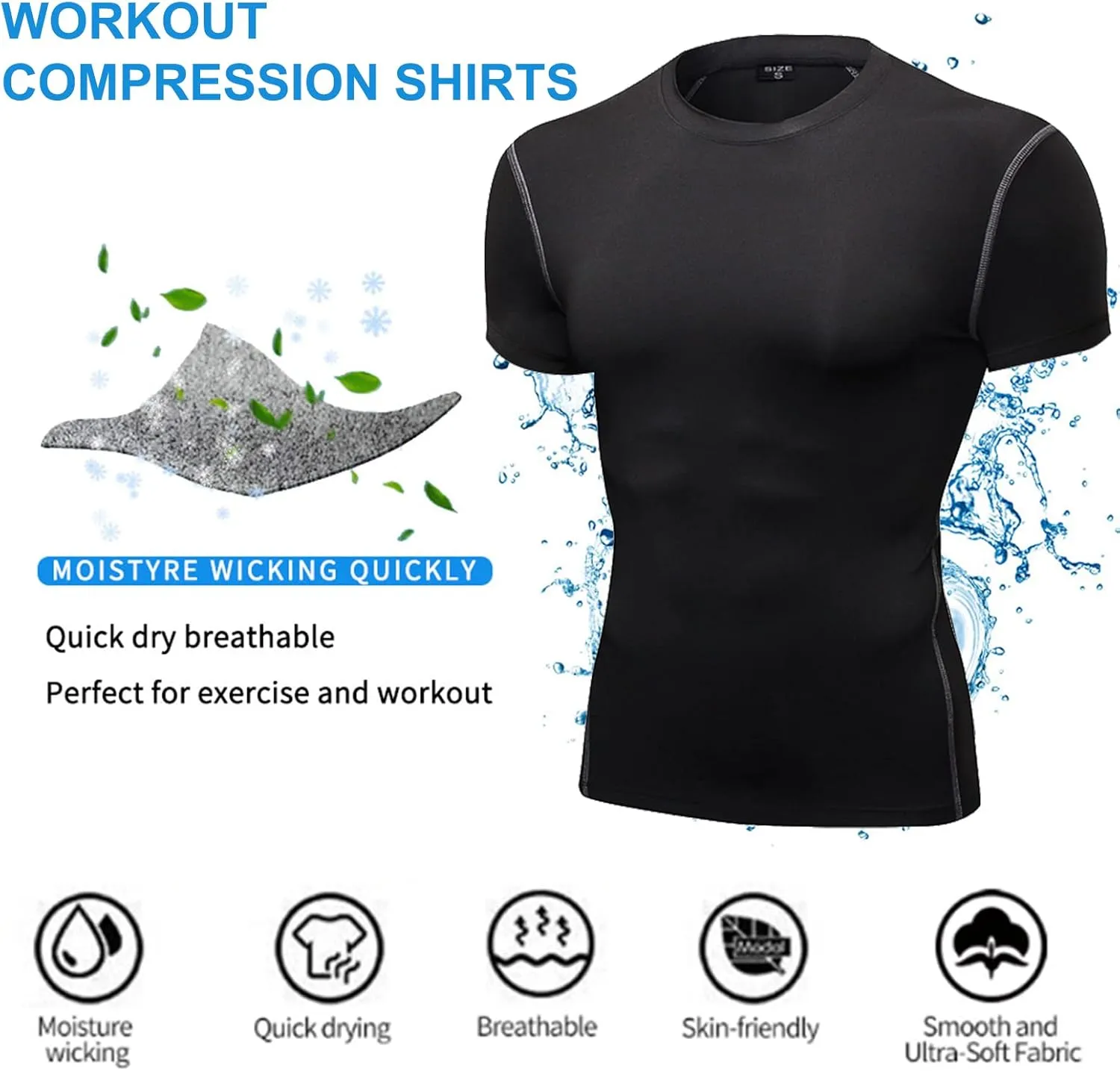 SPVISE 1 or 2 Pack Men's Compression Shirts Short Sleeve Athletic Workout T-Shirt Running Tops Cool Dry Active Gym Undershirt
