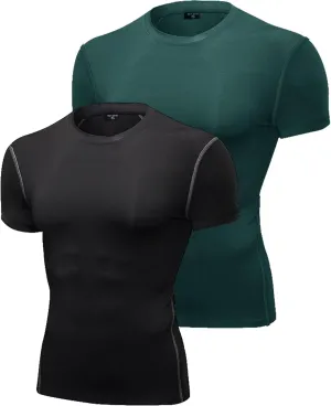 SPVISE 1 or 2 Pack Men's Compression Shirts Short Sleeve Athletic Workout T-Shirt Running Tops Cool Dry Active Gym Undershirt