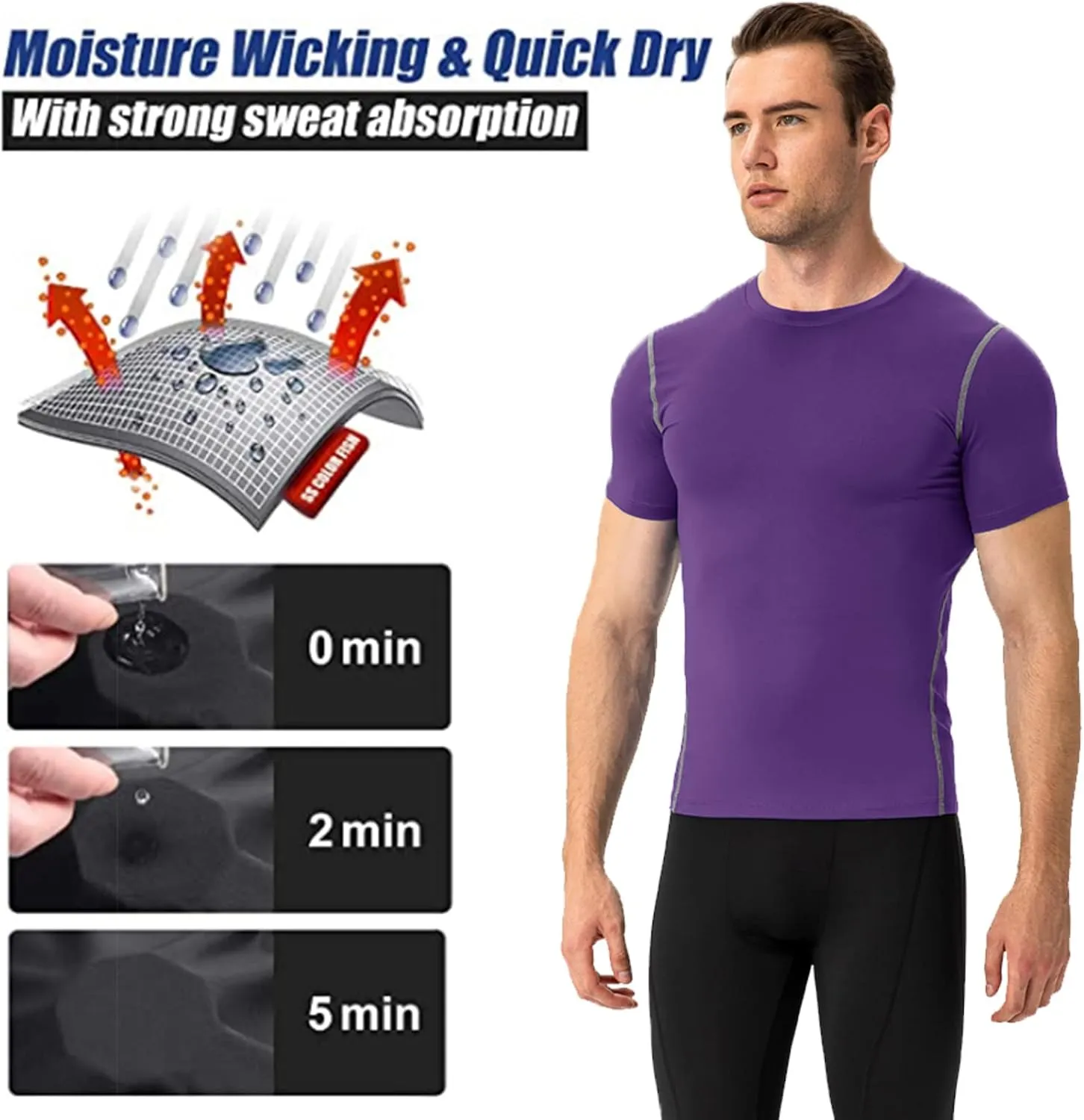 SPVISE 1 or 2 Pack Men's Compression Shirts Short Sleeve Athletic Workout T-Shirt Running Tops Cool Dry Active Gym Undershirt