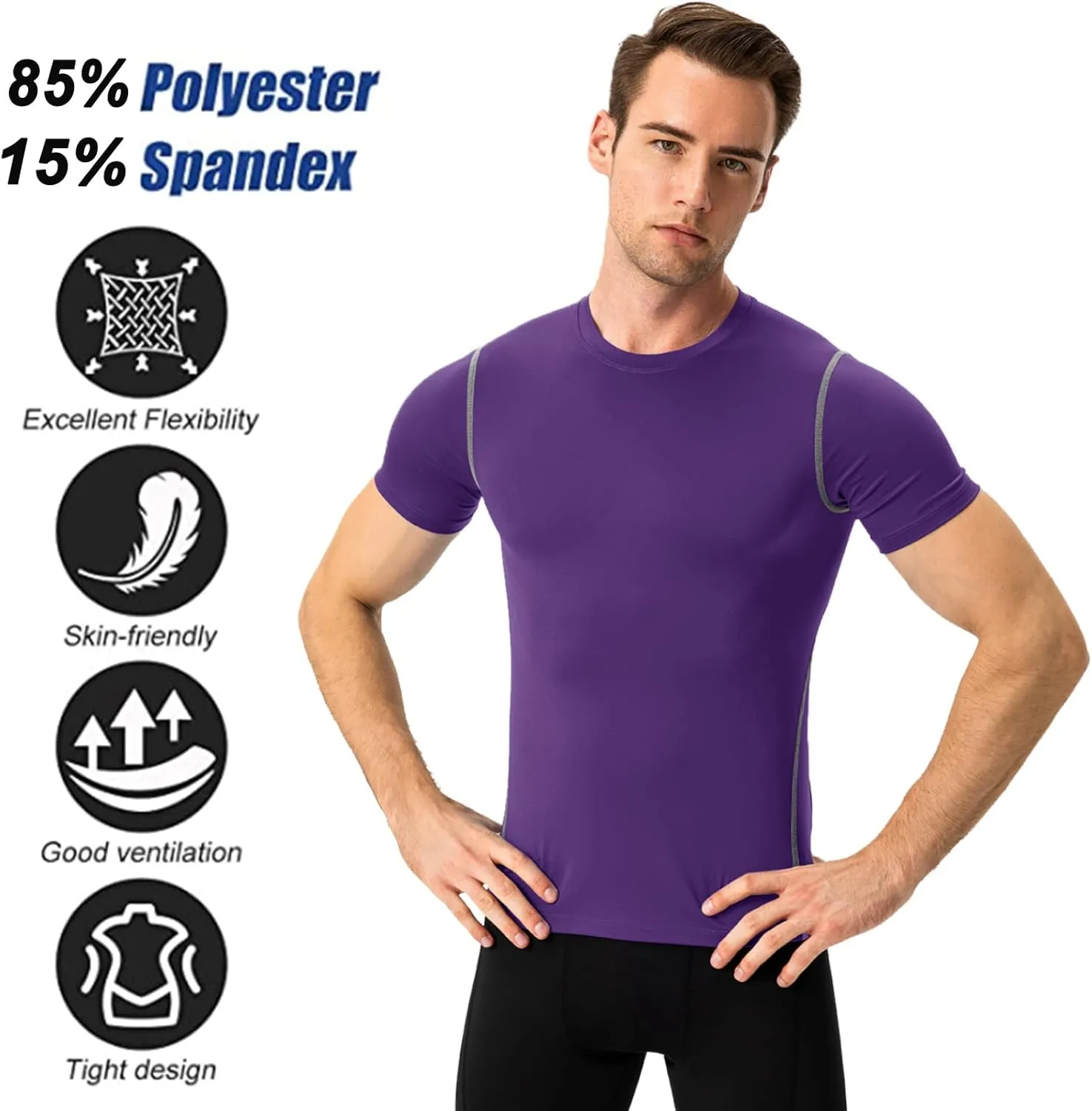 SPVISE 1 or 2 Pack Men's Compression Shirts Short Sleeve Athletic Workout T-Shirt Running Tops Cool Dry Active Gym Undershirt