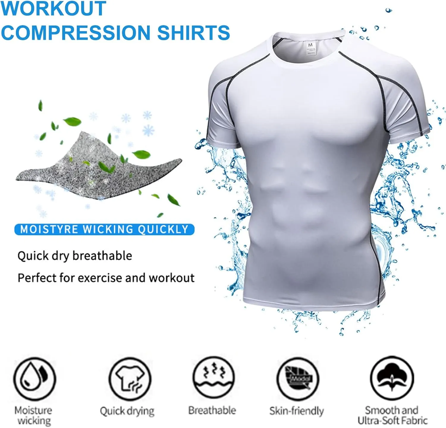SPVISE Men's Compression Shirts Short Sleeve Workout Gym T-Shirt Running Tops Cool Dry Sports Base Layer Athletic Undershirts
