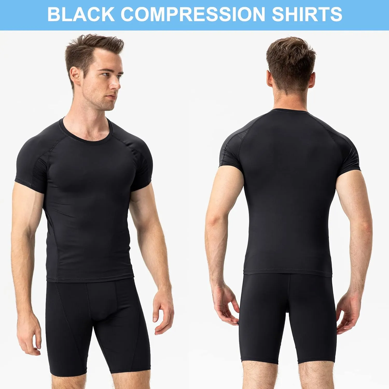 SPVISE Men's Compression Shirts Short Sleeve Workout Gym T-Shirt Running Tops Cool Dry Sports Base Layer Athletic Undershirts