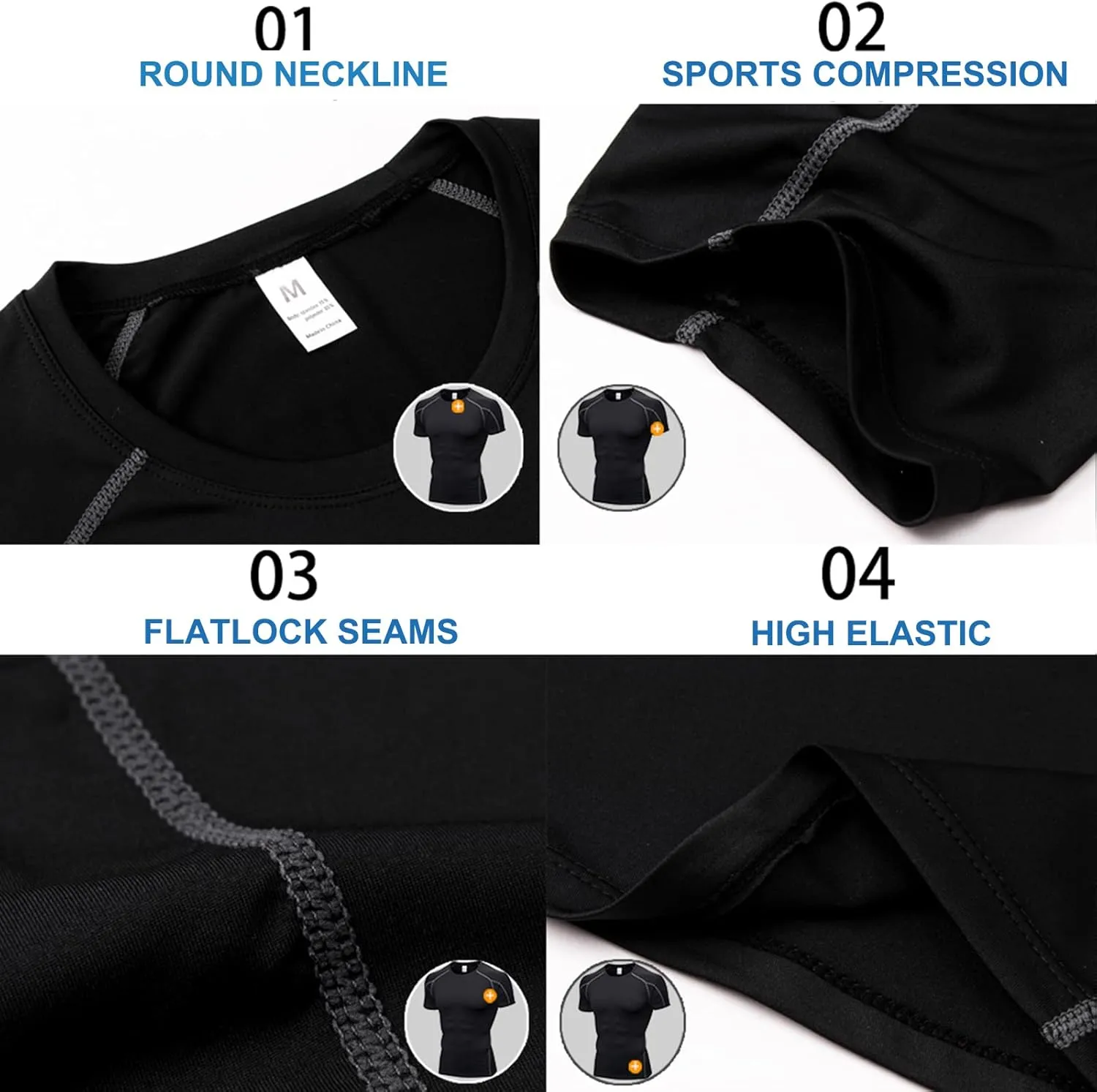 SPVISE Men's Compression Shirts Short Sleeve Workout Gym T-Shirt Running Tops Cool Dry Sports Base Layer Athletic Undershirts