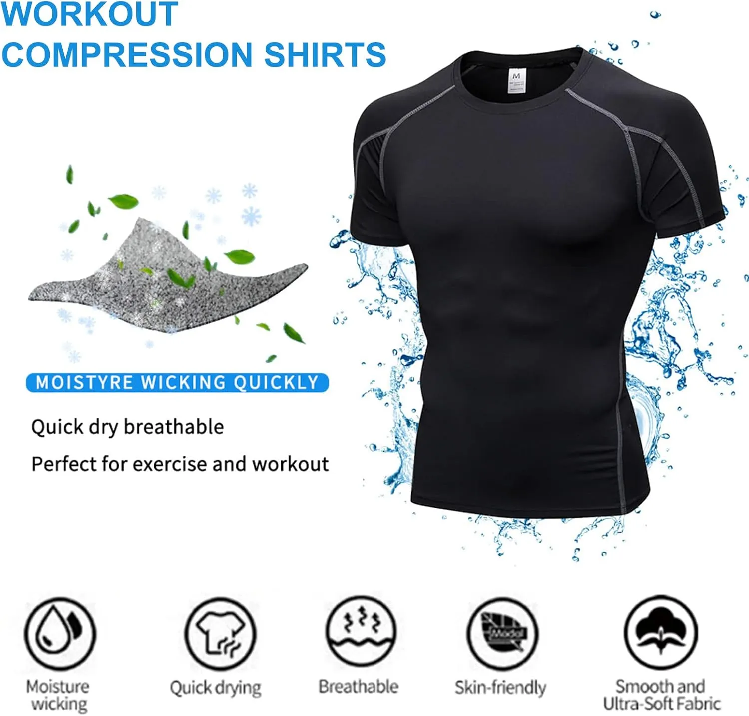 SPVISE Men's Compression Shirts Short Sleeve Workout Gym T-Shirt Running Tops Cool Dry Sports Base Layer Athletic Undershirts