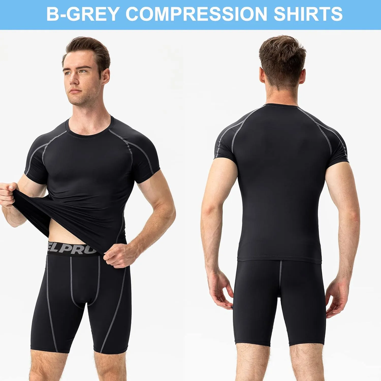 SPVISE Men's Compression Shirts Short Sleeve Workout Gym T-Shirt Running Tops Cool Dry Sports Base Layer Athletic Undershirts