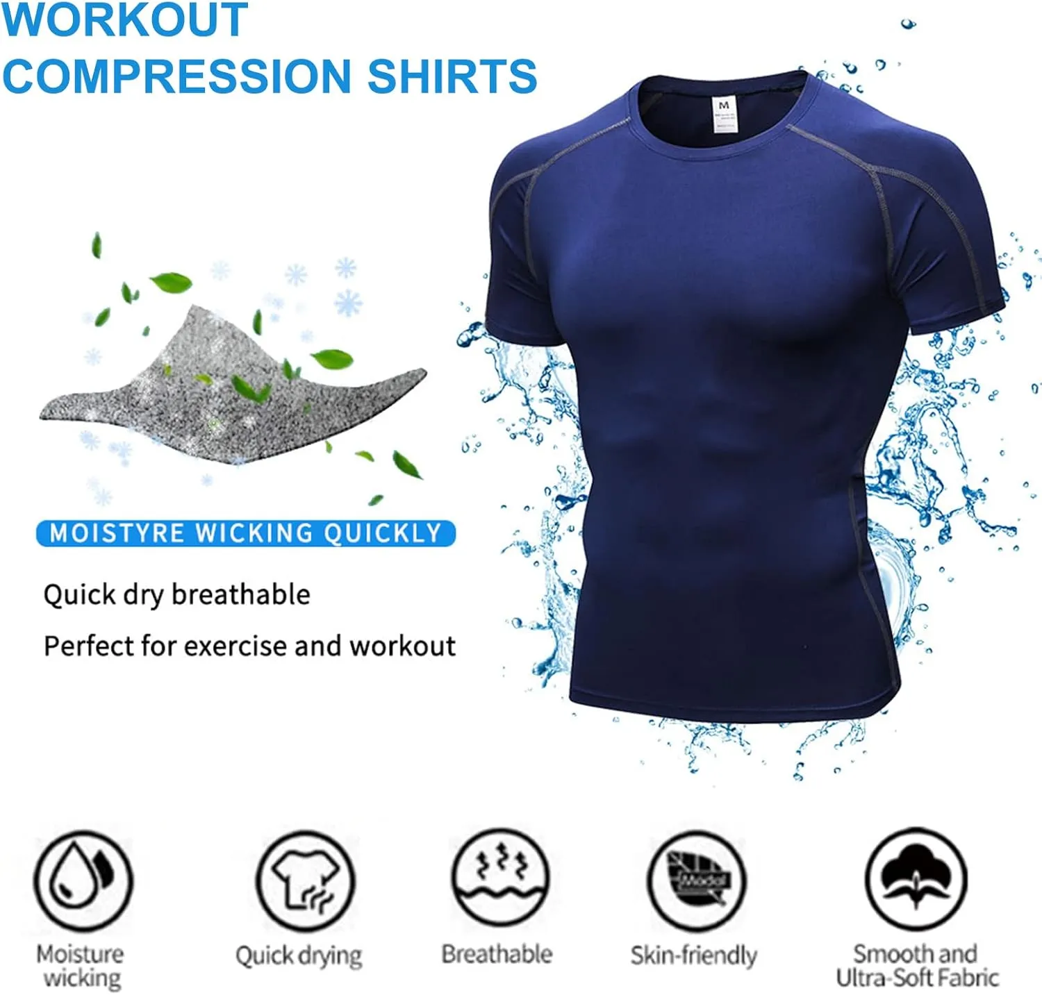 SPVISE Men's Compression Shirts Short Sleeve Workout Gym T-Shirt Running Tops Cool Dry Sports Base Layer Athletic Undershirts