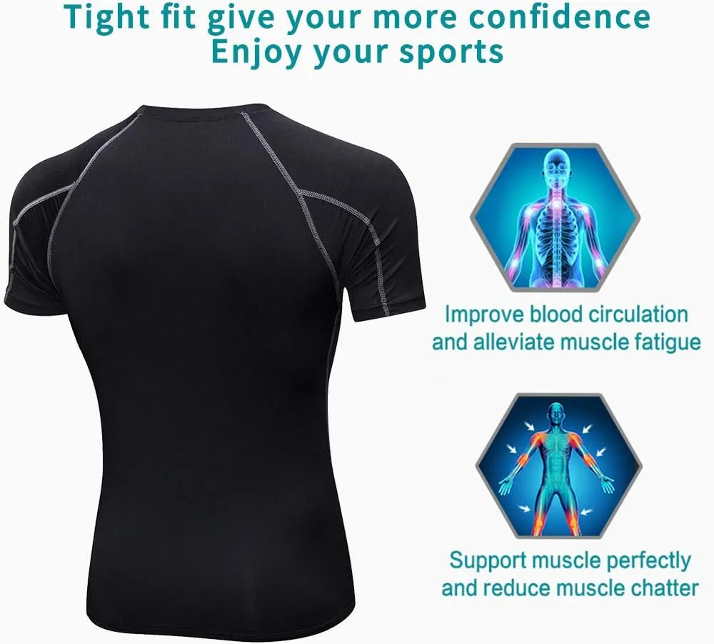 SPVISE Men's Compression Shirts Short Sleeve Workout Gym T-Shirt Running Tops Cool Dry Sports Base Layer Athletic Undershirts