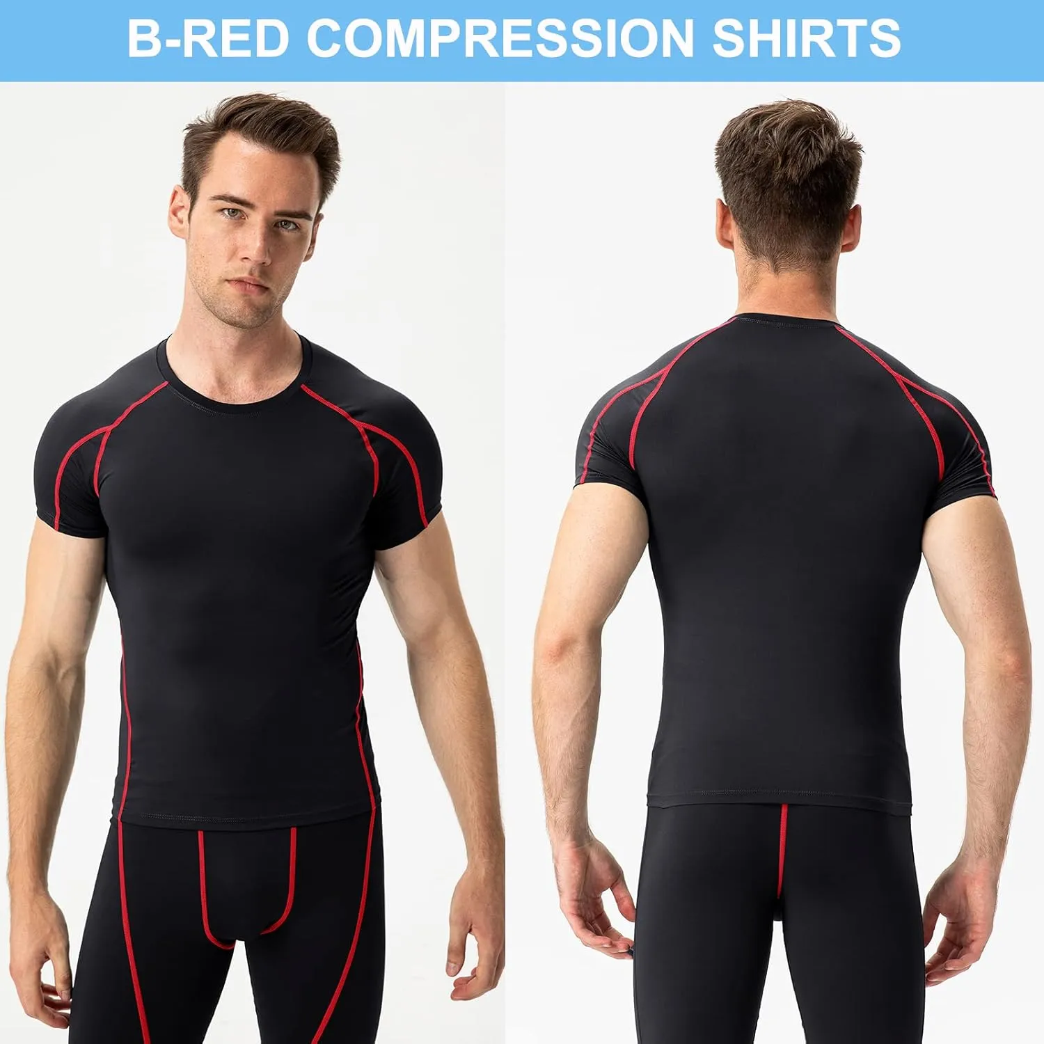 SPVISE Men's Compression Shirts Short Sleeve Workout Gym T-Shirt Running Tops Cool Dry Sports Base Layer Athletic Undershirts