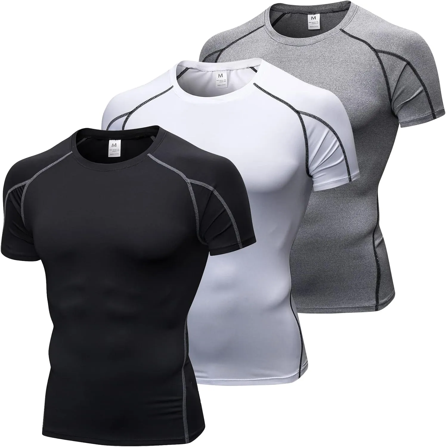 SPVISE Men's Compression Shirts Short Sleeve Workout Gym T-Shirt Running Tops Cool Dry Sports Base Layer Athletic Undershirts