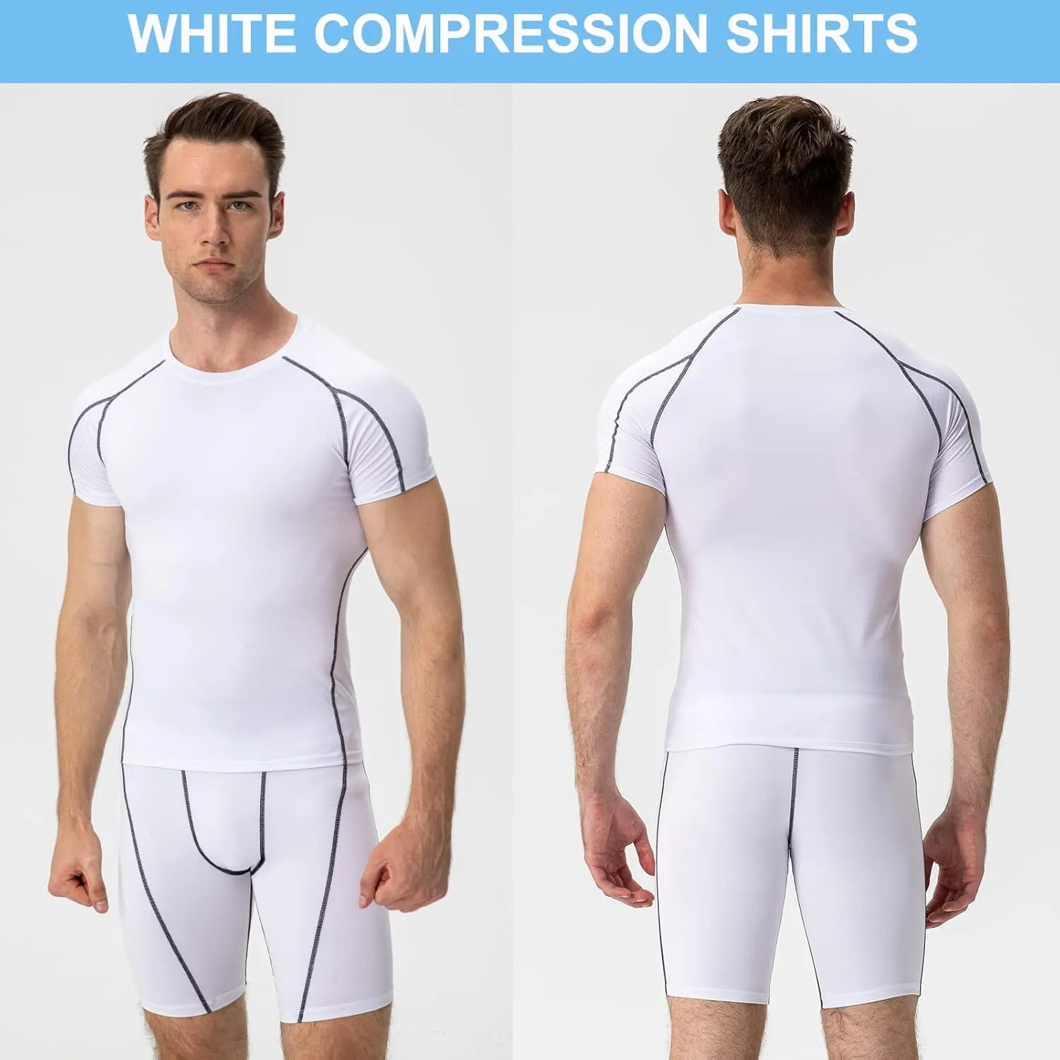 SPVISE Men's Compression Shirts Short Sleeve Workout Gym T-Shirt Running Tops Cool Dry Sports Base Layer Athletic Undershirts