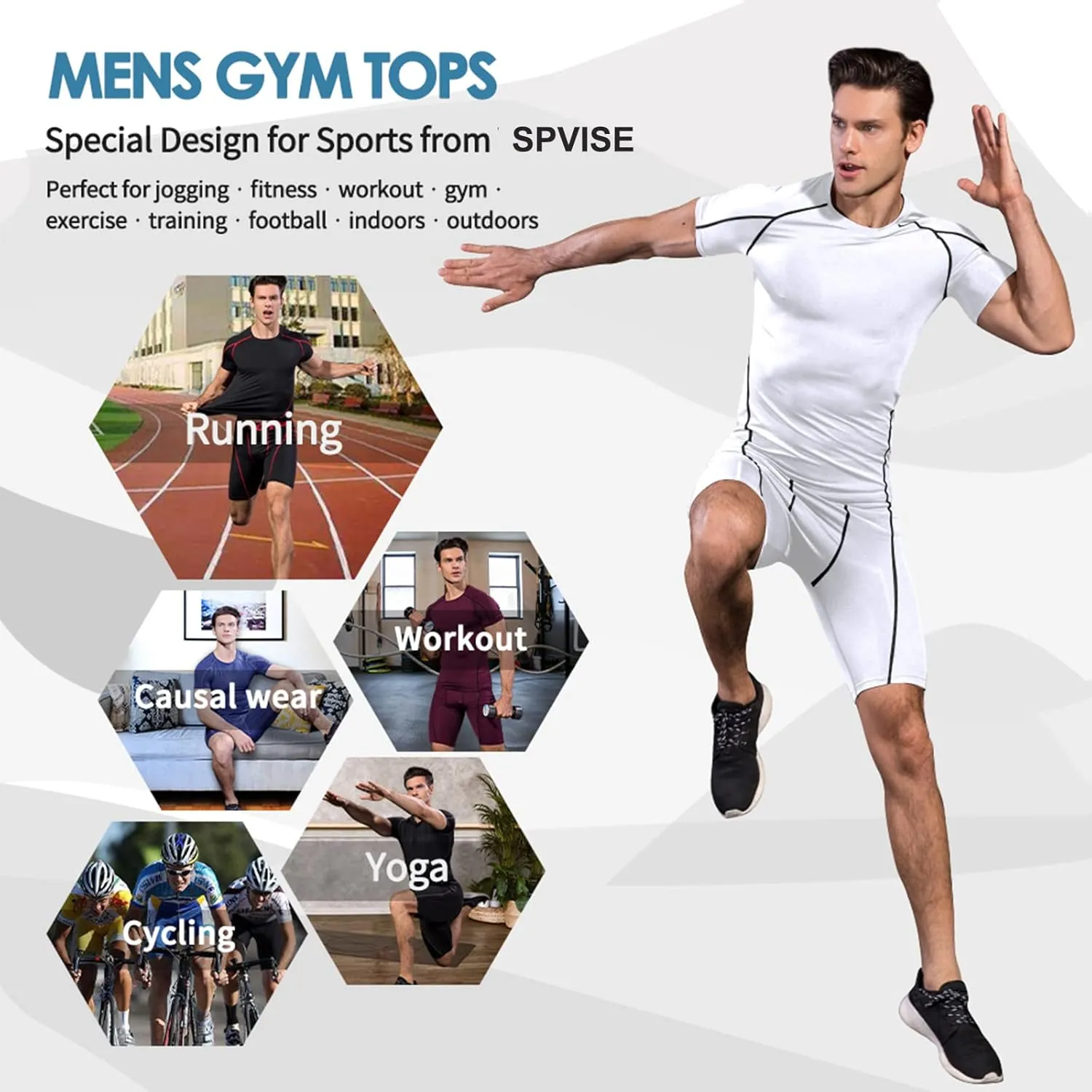 SPVISE Men's Compression Shirts Short Sleeve Workout Gym T-Shirt Running Tops Cool Dry Sports Base Layer Athletic Undershirts