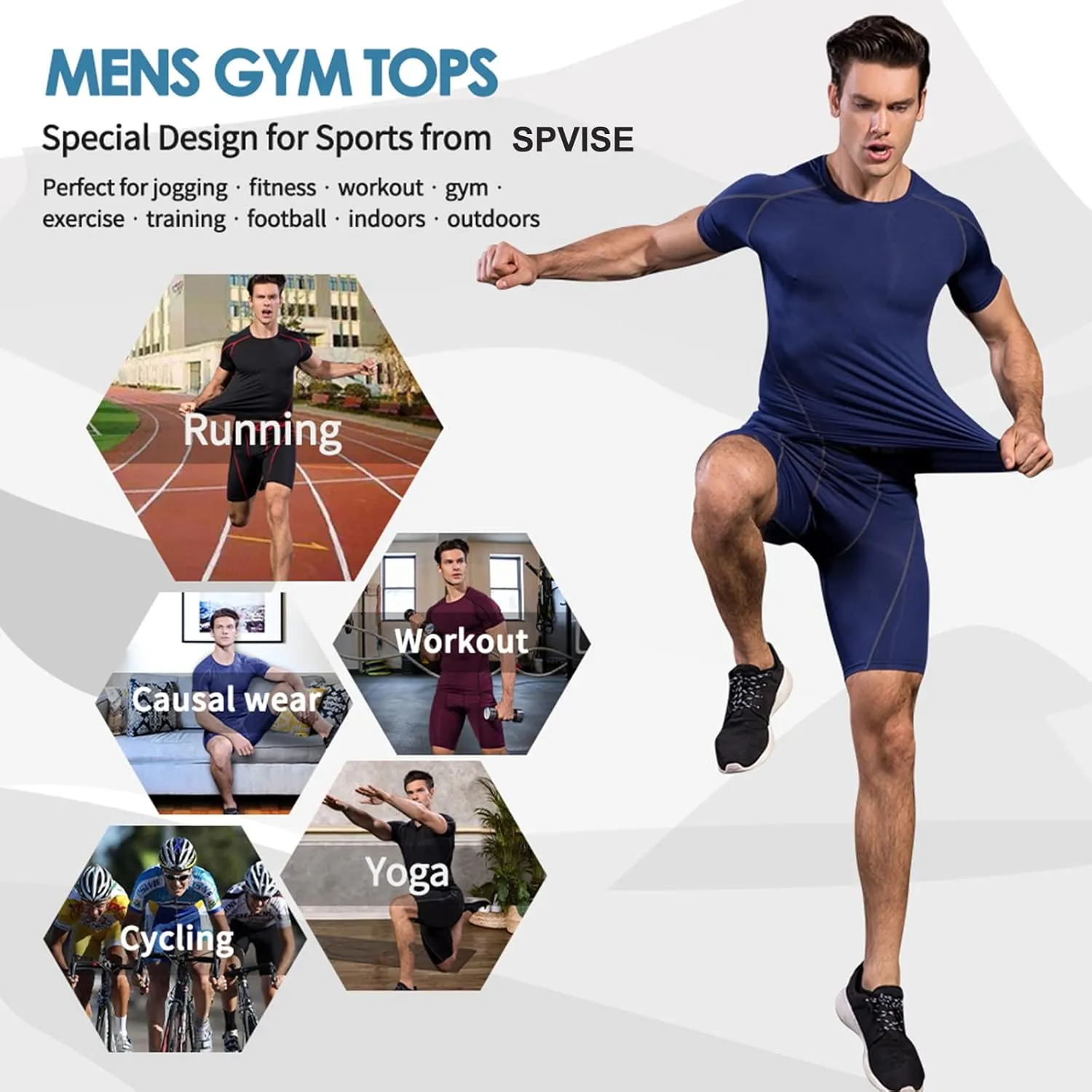 SPVISE Men's Compression Shirts Short Sleeve Workout Gym T-Shirt Running Tops Cool Dry Sports Base Layer Athletic Undershirts