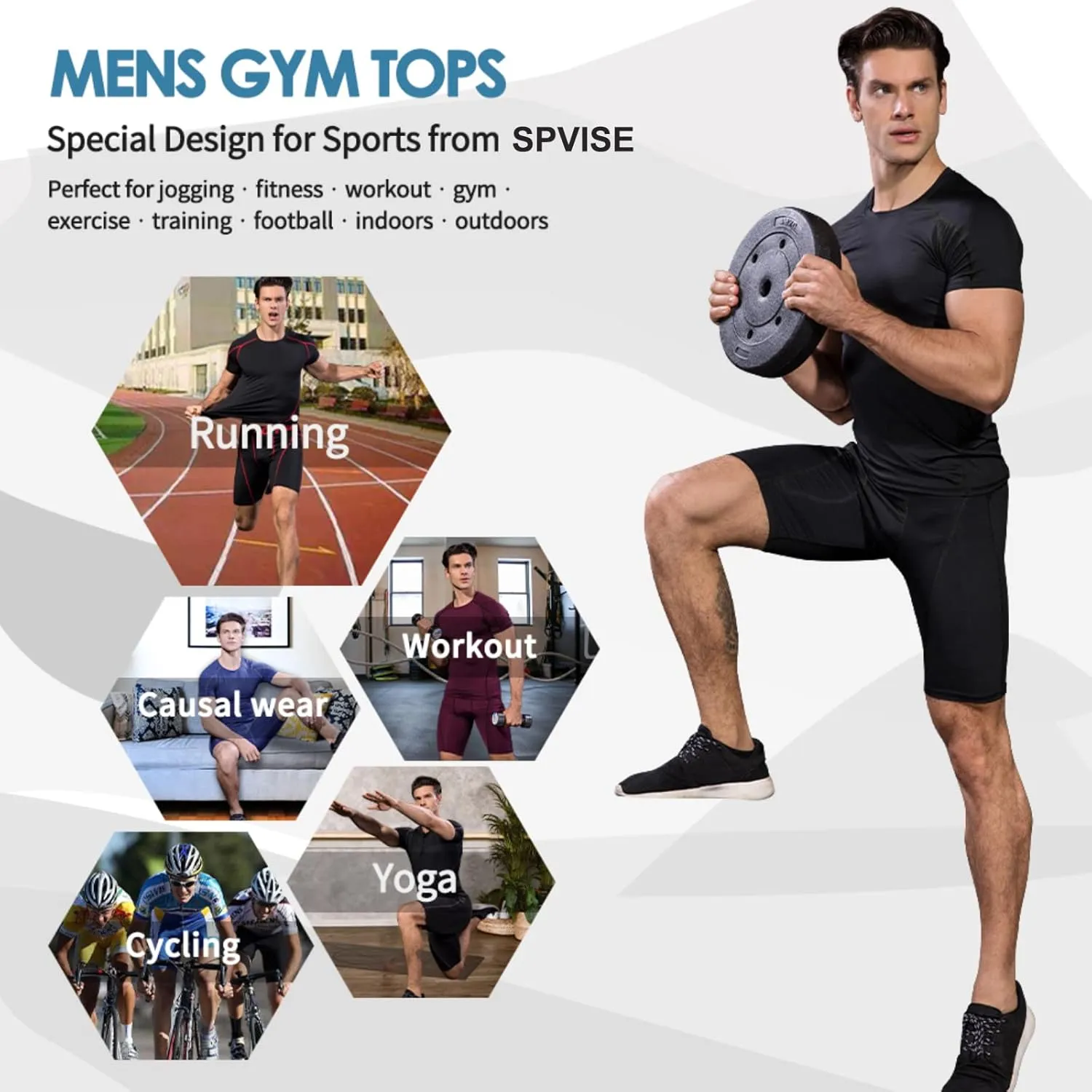 SPVISE Men's Compression Shirts Short Sleeve Workout Gym T-Shirt Running Tops Cool Dry Sports Base Layer Athletic Undershirts