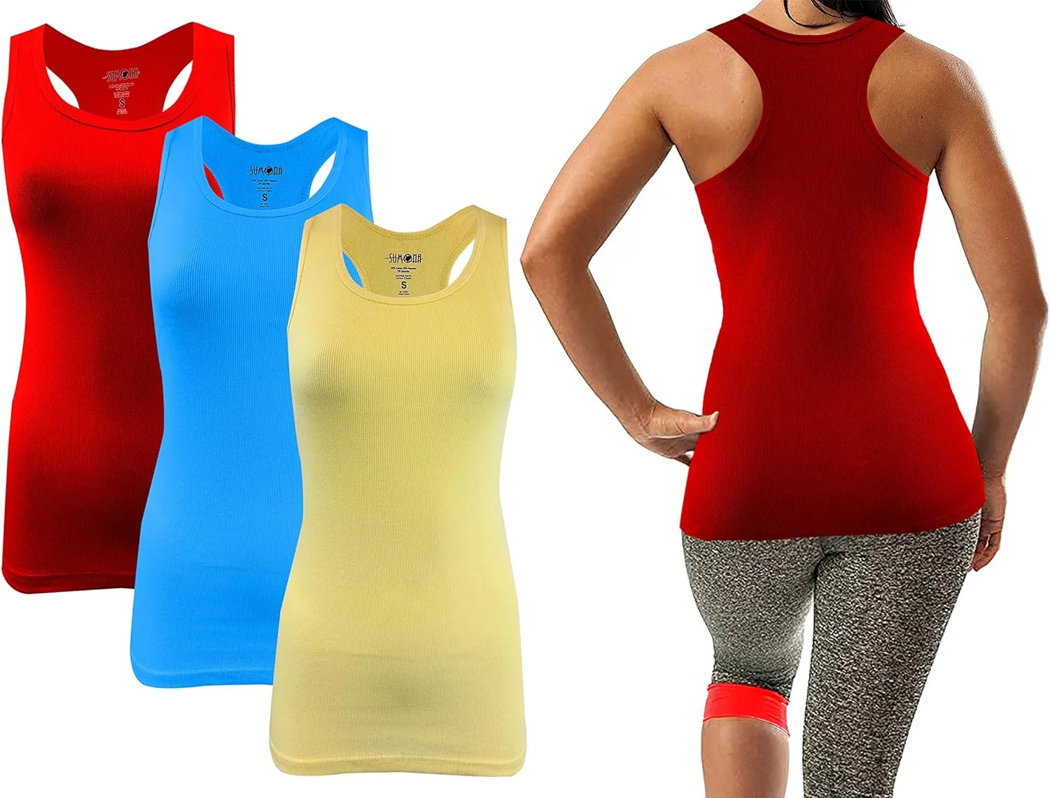 SUMONA Women 3/6/12 Pack Tank Tops Racerback Ribbed Rib A-Shirts Basic Sleeveless